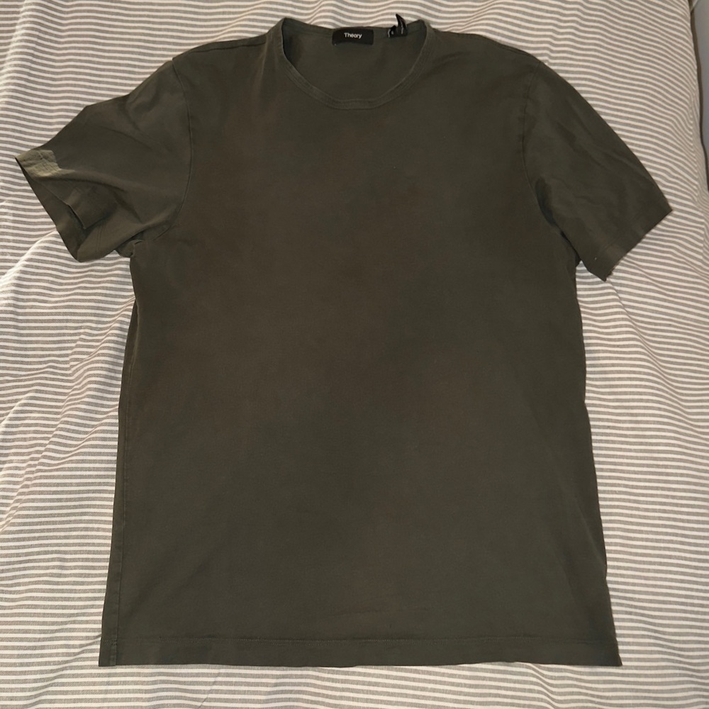 Theory Men's Precise Luxe Cotton T-Shirt - Olive Green Short Sleeve Tee